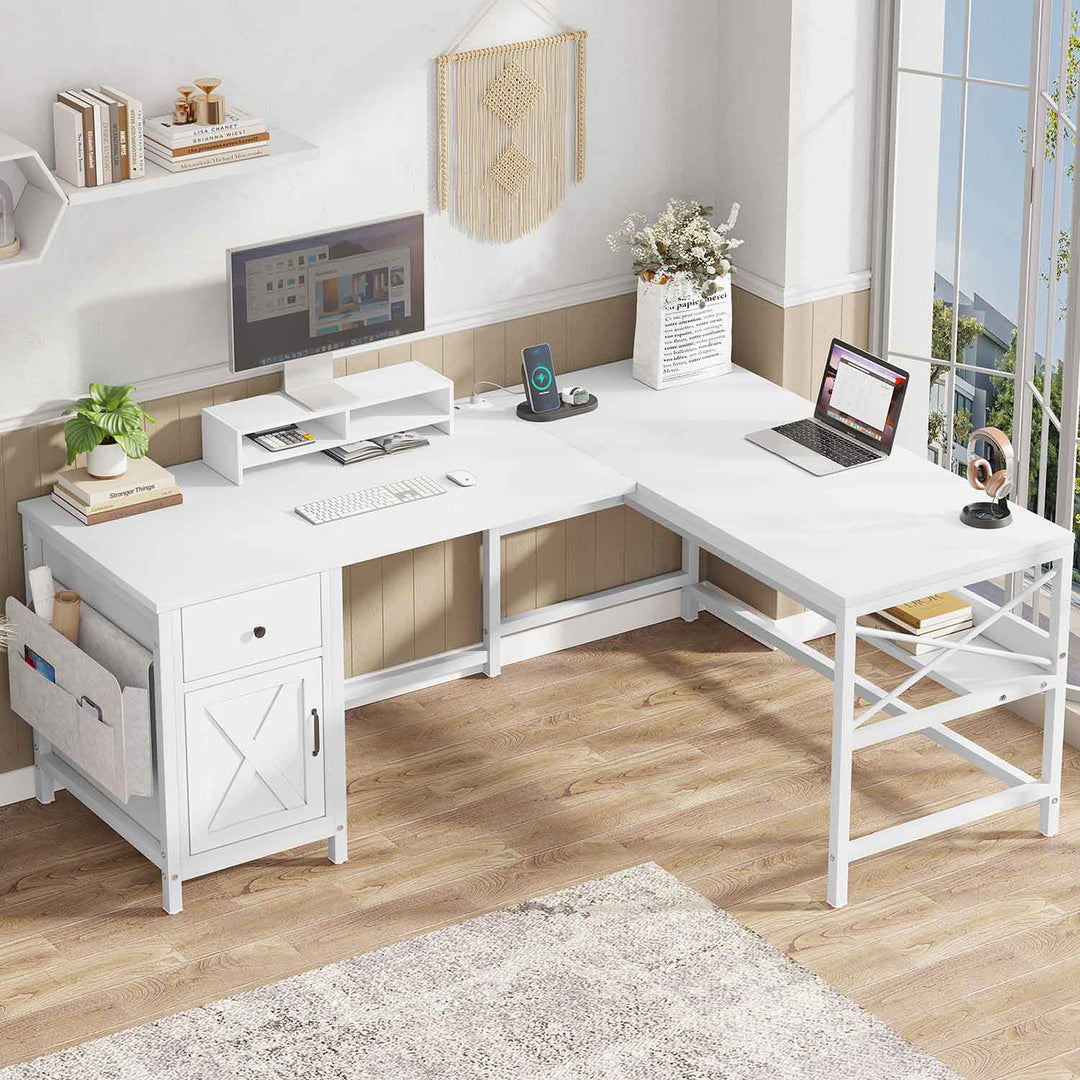 SEDETA 63 Inch L Shaped Convertible Computer Desk with Drawer