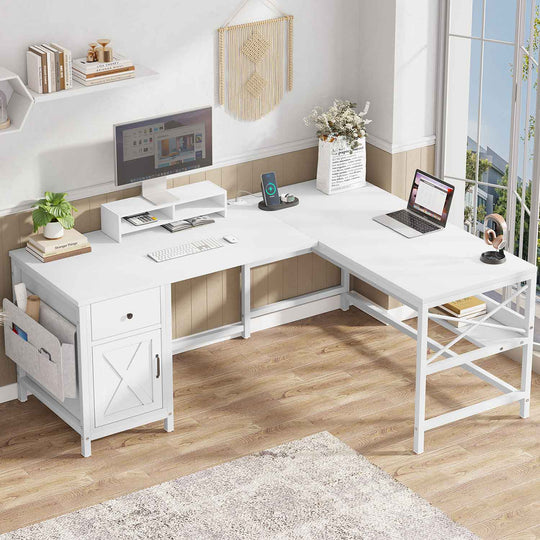 SEDETA 63 Inch L Shaped Convertible Computer Desk with Drawer