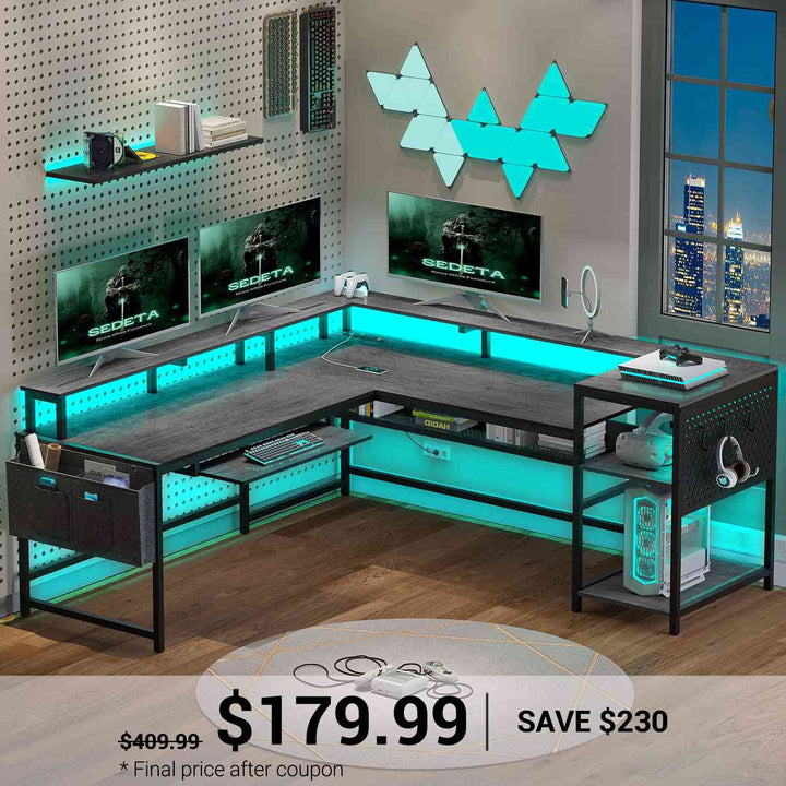 SEDETA 96 Inch L Shaped Gaming Desk Reversible Computer Desk