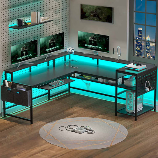 SEDETA 96 Inch L Shaped Gaming Desk Reversible Computer Desk