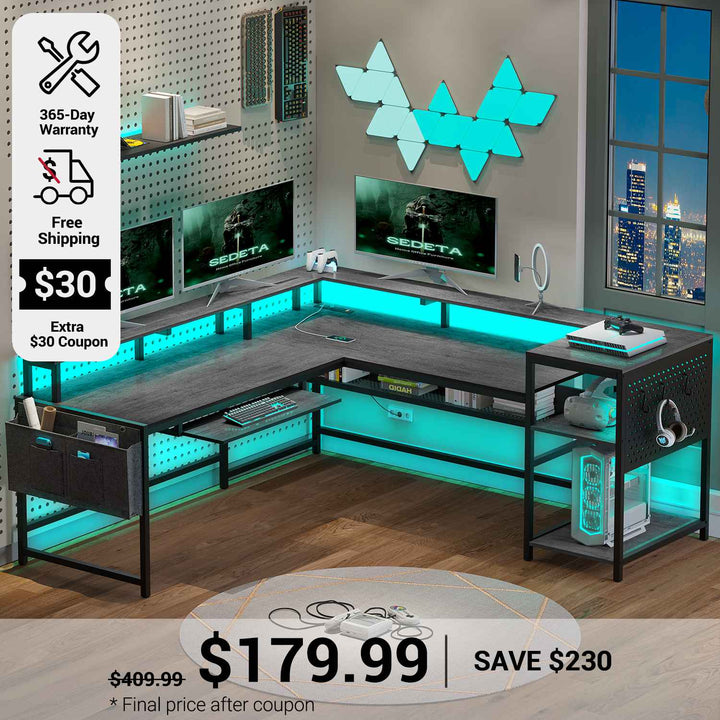 SEDETA 96 Inch L Shaped Gaming Desk Reversible Computer Desk