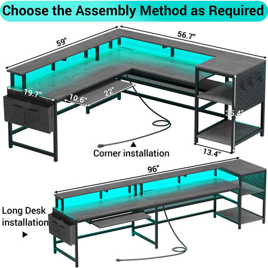 SEDETA 96 Inch L Shaped Gaming Desk Reversible Computer Desk