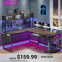 SEDETA | 67 Inch L Shaped Gaming Desk for Home Office with LED Lights