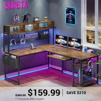 SEDETA® 67 Inch Gaming Desk with Led Lights for Home Office