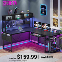 SEDETA® 67 Inch Gaming Desk with Led Lights for Home Office