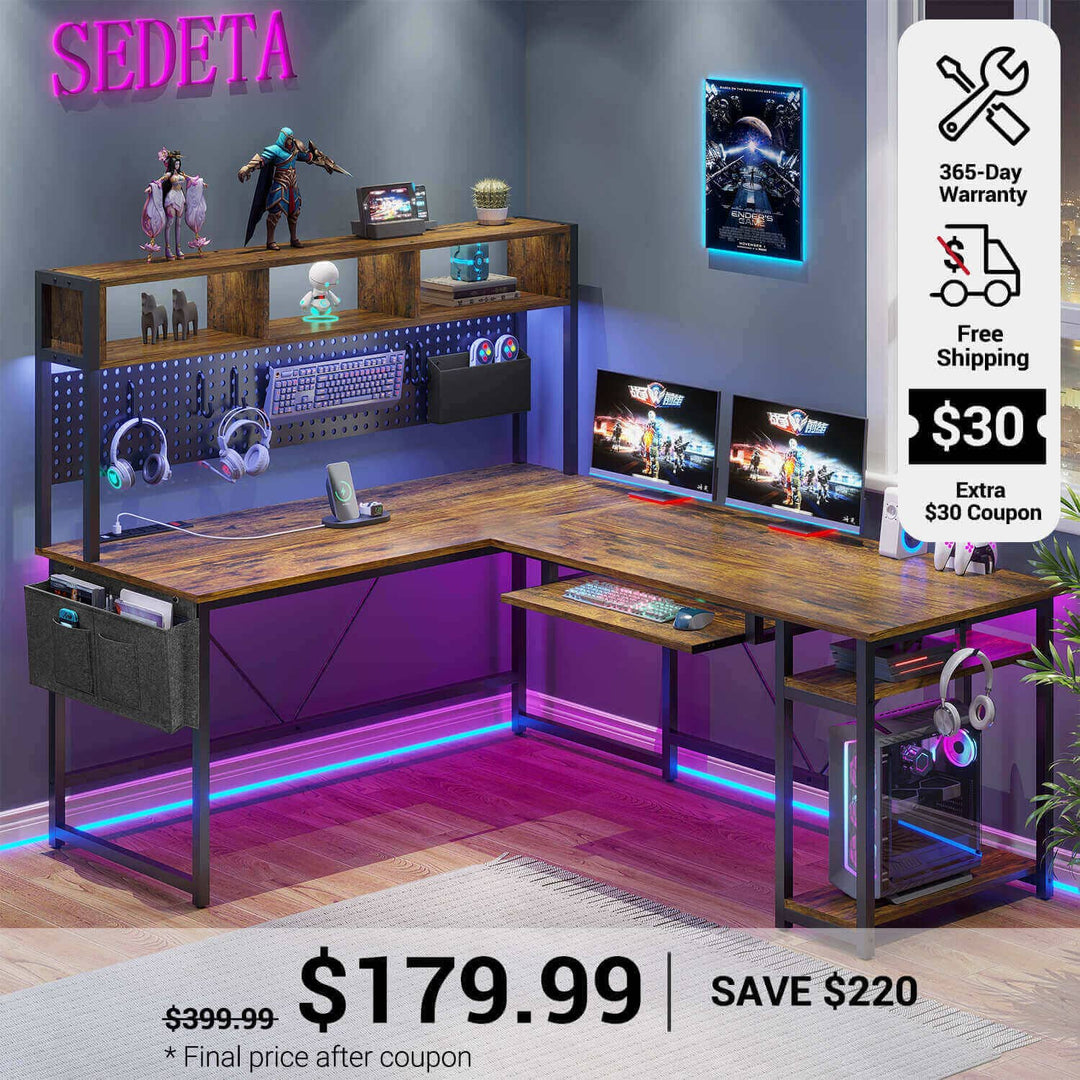 SEDETA 67 Inch L Shaped Gaming Desk Reversible Computer Desk