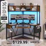 SEDETA Triangle Corner Computer Gaming Desk with Hutch & LED Lights