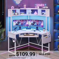 SEDETA | Triangle Corner Gaming Computer Desk with LED Lights for Small Office