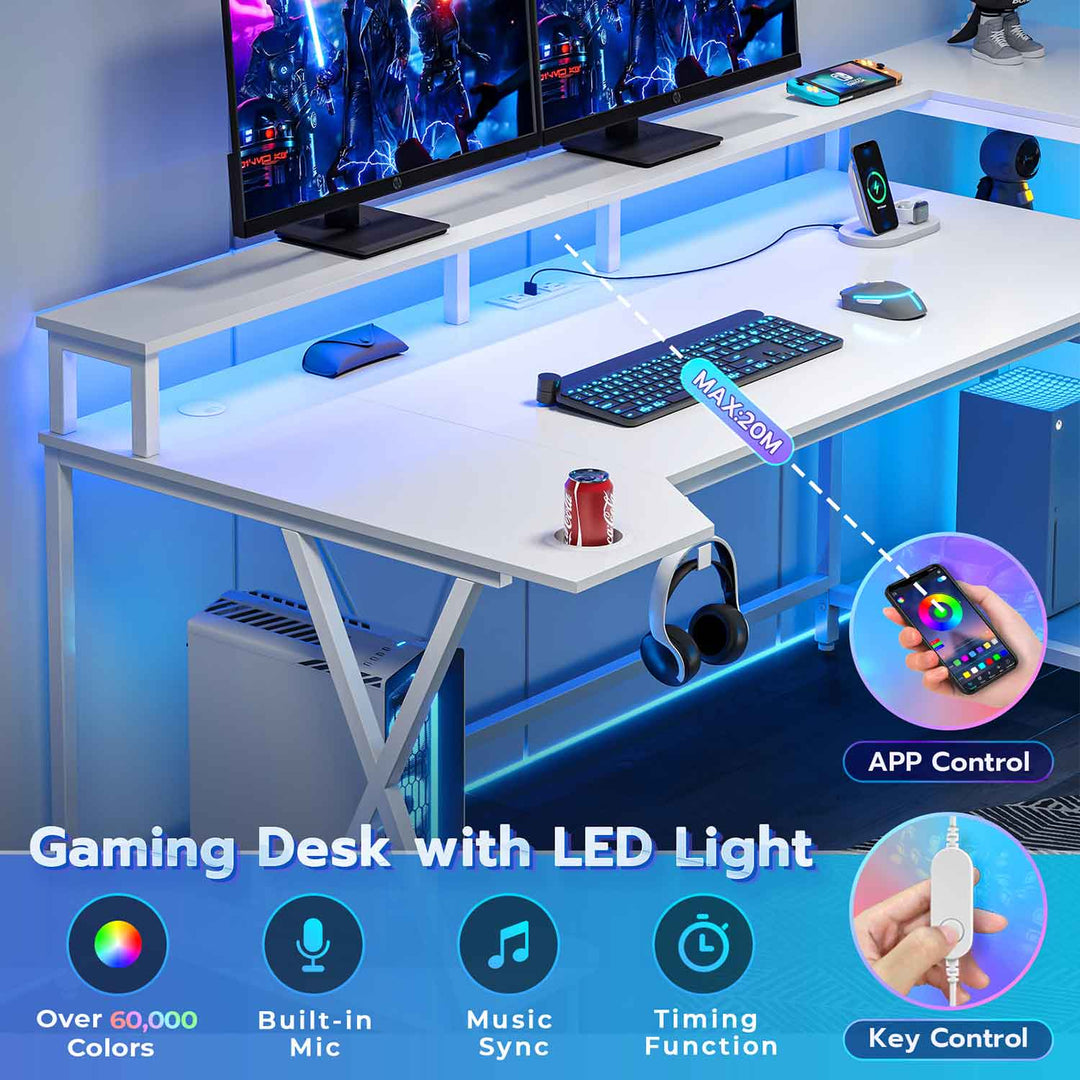 SEDETA 70.8 Inch Black Gaming Desk with Monitor Stand and Power Outlets