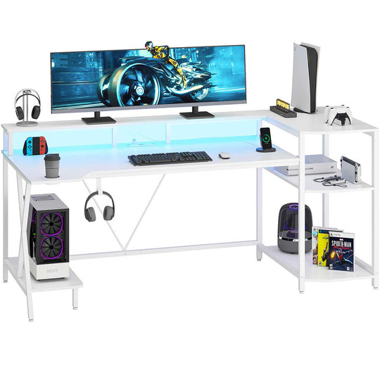 SEDETA 70.8 Inch Black Gaming Desk with Monitor Stand and Power Outlets