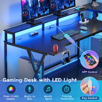 SEDETA® 70.8 Inch Large PC Gamer Desk LED Gaming Table with Storage Shelves