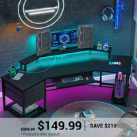 SEDETA® 79 Inch Wing Shaped LED Gaming Desk Computer Table with Storage for Home Office