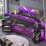 SEDETA 79 Inch LED Wraparound Shaped Gaming Desk with 2 Fabric Drawers