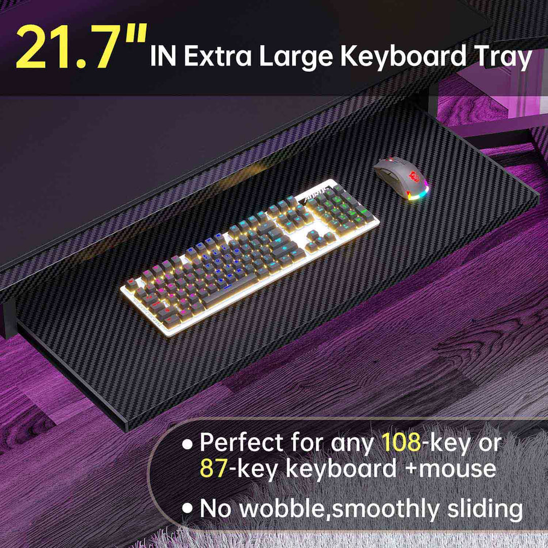 SEDETA 79 Inch Wraparound Shaped LED Gaming Desk with 2 Fabric Drawers