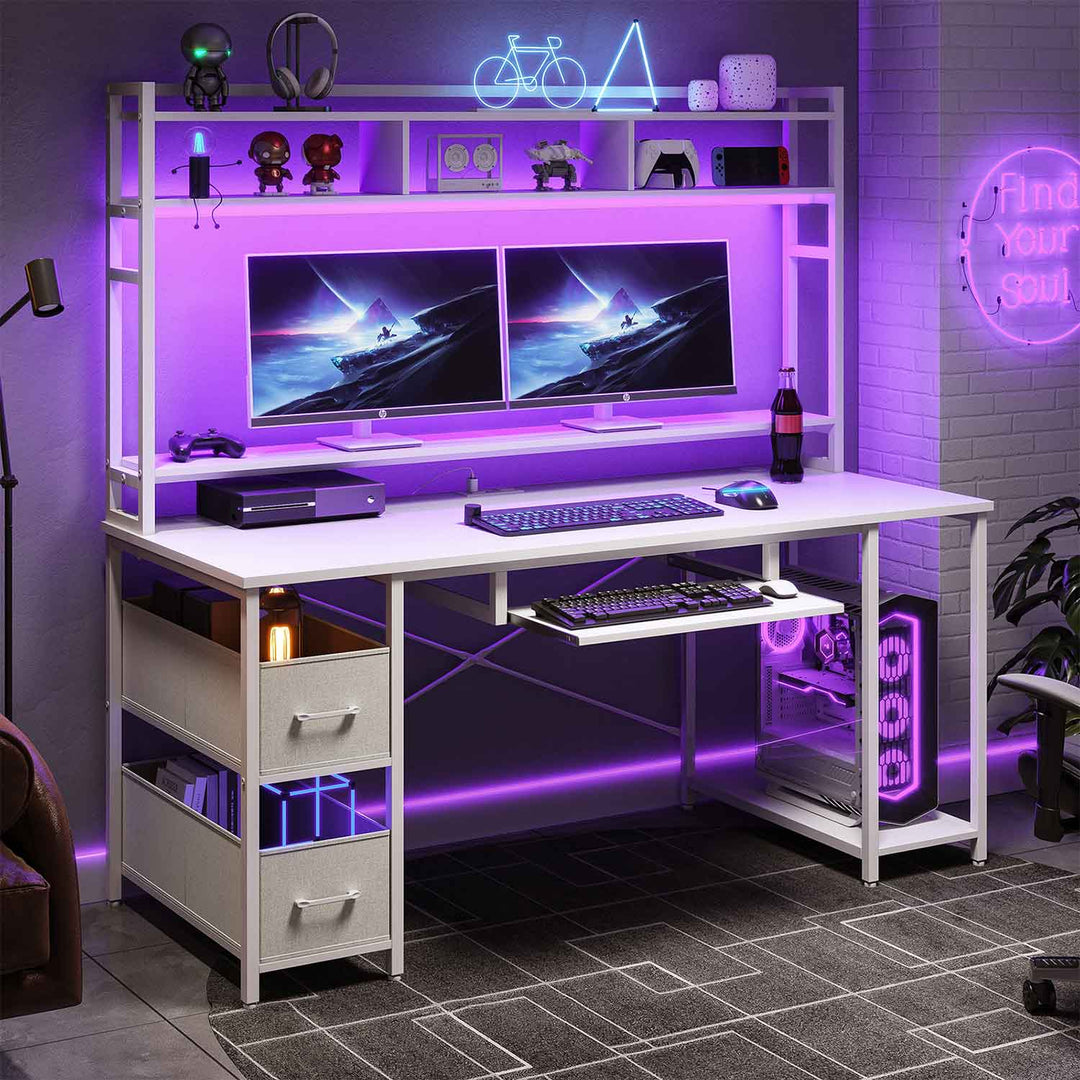 SEDETA 55 Inch Gamer Desk PC Table with with LED Lights and Power Outlet