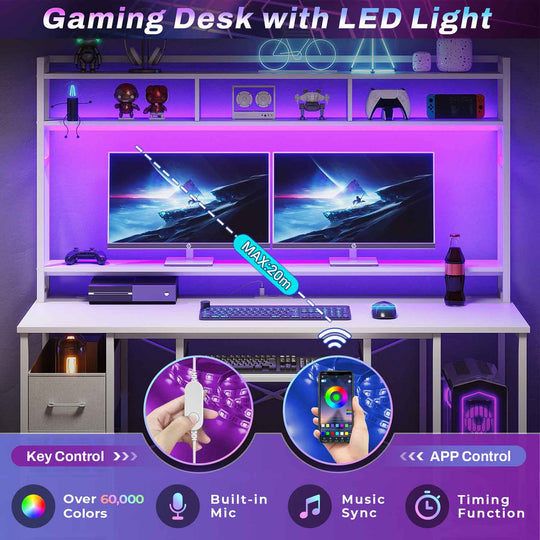 SEDETA 55 Inch Gamer Desk PC Table with with LED Lights and Power Outlet