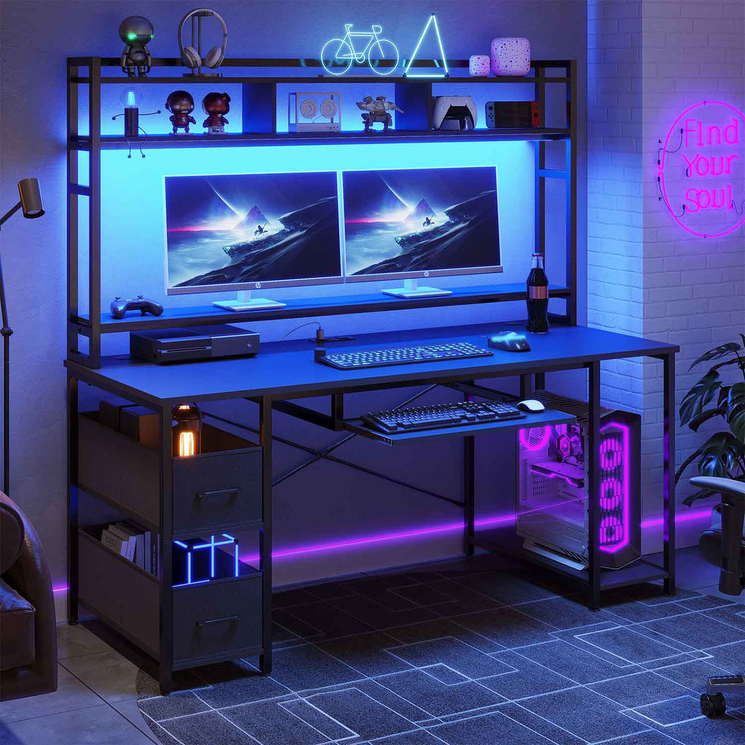 SEDETA 55 Inch Gamer Desk PC Table with with LED Lights and Power Outlet