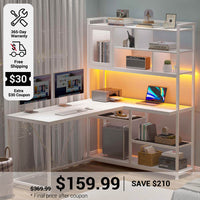 SEDETA 58 Inch L Shaped Computer LED Desk with Storage Shelves for Home Office