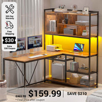 SEDETA 58 Inch L Shaped Computer LED Desk with Storage Shelves for Home Office