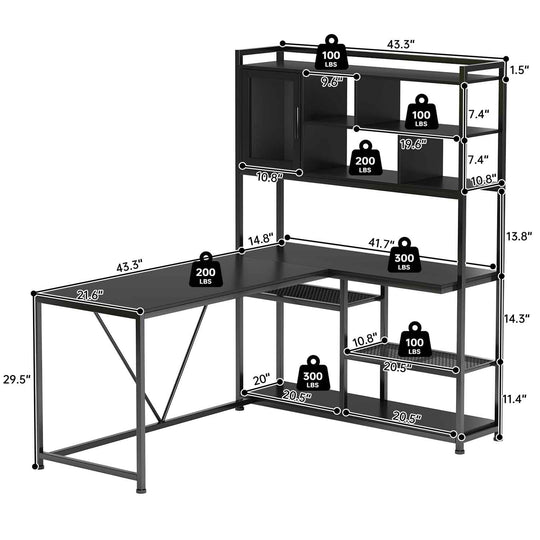 SEDETA 58 Inch Black L Shaped Computer Desk with Storage Shelves for Home Office