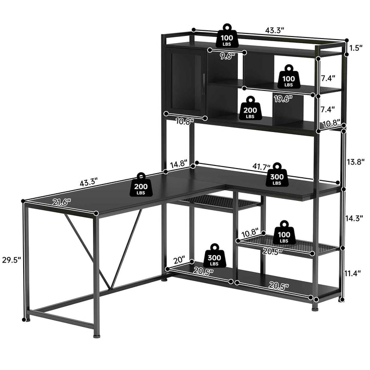 SEDETA 58 Inch L Shaped Computer LED Desk with Storage Shelves for Home Office