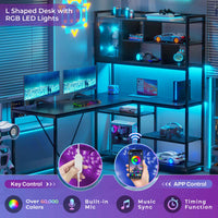 SEDETA 58 Inch L Shaped Computer LED Desk with Storage Shelves for Home Office