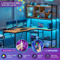 SEDETA 58 Inch L Shaped Computer LED Desk with Storage Shelves for Home Office