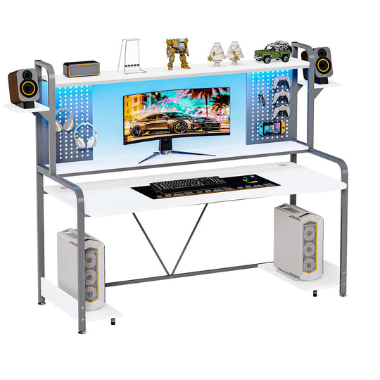 SEDETA 55 Inch Black Gaming Desk with Hutch and Shelves for Home Office