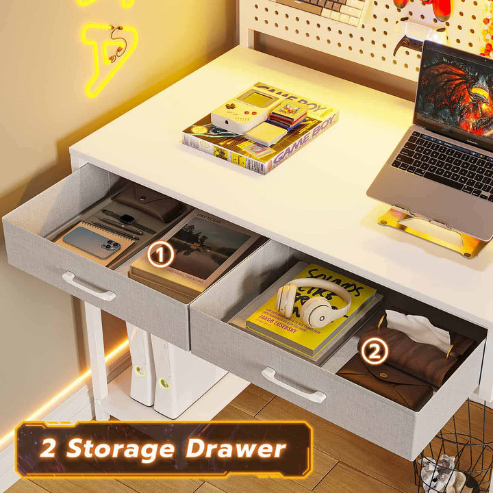 SEDETA | 89.7 Inch LED Reversible L Shaped Gaming Desk with Drawers and Storage Hutch