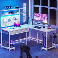 SEDETA | 89.7 Inch LED Reversible L Shaped Gaming Desk with Drawers and Storage Hutch