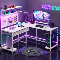 SEDETA | 89.7 Inch LED Reversible L Shaped Gaming Desk with Drawers and Storage Hutch