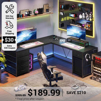 SEDETA 63 Inch L Shaped Computer Desk with Drawers and Power Outlet