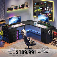 SEDETA 63 Inch L Shaped Computer Desk with Drawers and Power Outlet