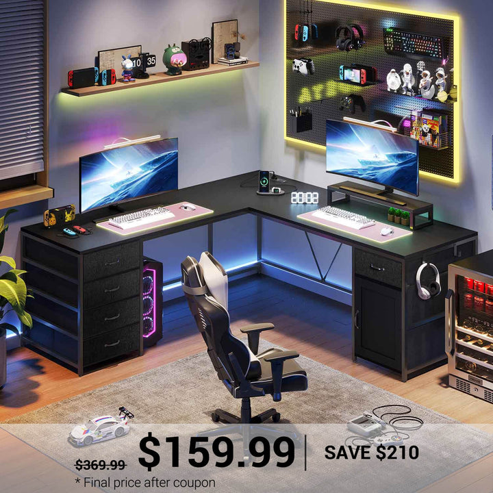 SEDETA | 63 Inch L Shaped Corner Computer Desk with 5 Drawers for Home Office