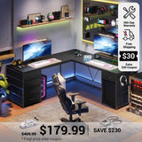 SEDETA 63 Inch L Shaped Computer Desk with Drawers and Power Outlet