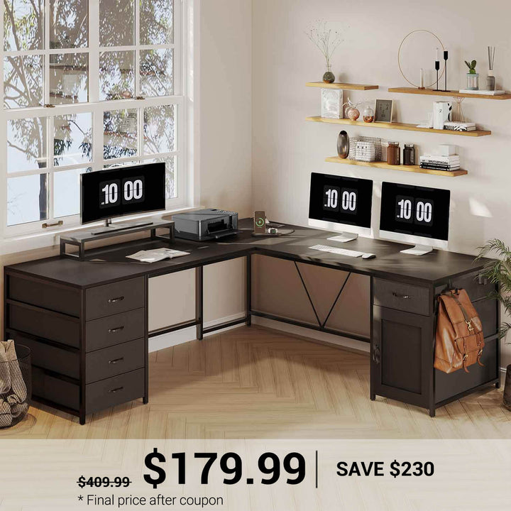 SEDETA 63 Inch L Shaped Computer Desk with Drawers and Power Outlet