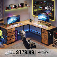 SEDETA 63 Inch L Shaped Computer Desk with Drawers and Power Outlet