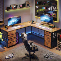 SEDETA 63 Inch L Shaped Computer Desk with Drawers and Power Outlet