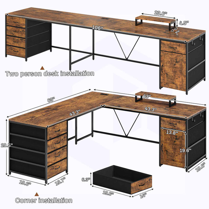 SEDETA® 63 Inch L Shaped Computer Desk Long or Corner Home Office Desk with 5 Drawer