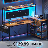 SEDETA 55 Inch L Shaped LED Gaming Desk with Hutch for Home Office