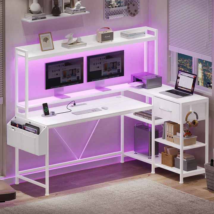 SEDETA 55 Inch L Shaped LED Gaming Desk with Hutch for Home Office