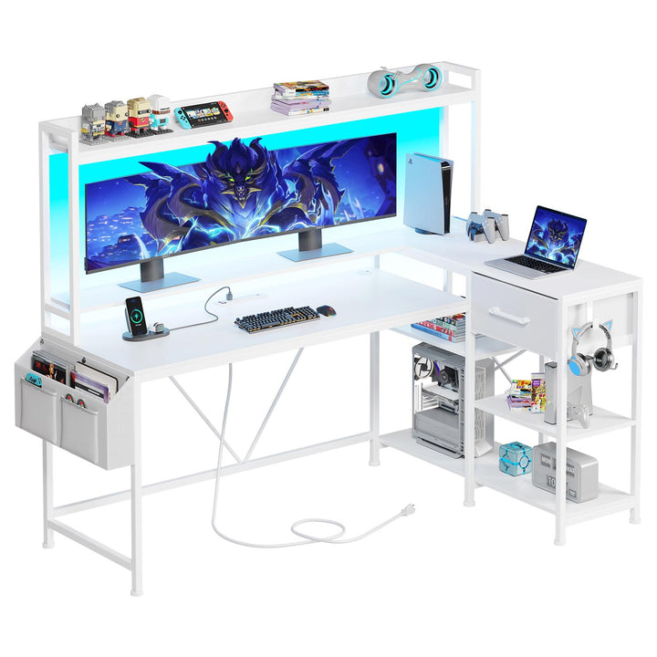 SEDETA 55 Inch L Shaped LED Gaming Desk with Hutch for Home Office