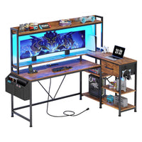 SEDETA 55 Inch L Shaped LED Gaming Desk with Hutch for Home Office