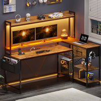 SEDETA 55 Inch L Shaped LED Gaming Desk with Hutch for Home Office