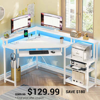 SEDETA Corner Desk Small Computer Desk with Power Outlets and LED Lights