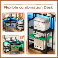 SEDETA Corner Desk Small Computer Desk with Power Outlets and LED Lights