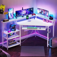 SEDETA Corner Desk Small Computer Desk with Power Outlets and LED Lights