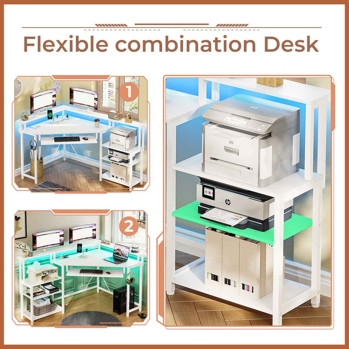 SEDETA Corner Desk Small Computer Desk with Power Outlets and LED Lights