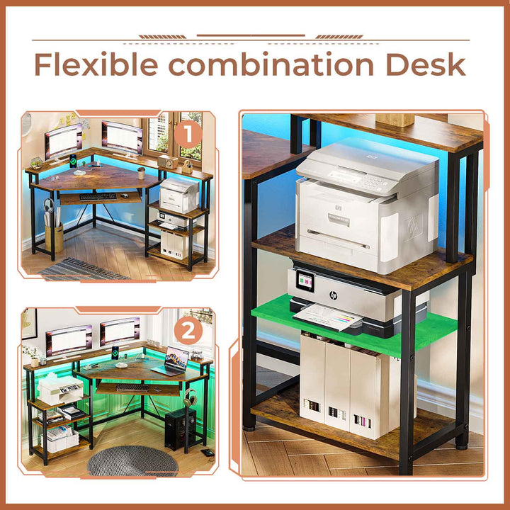 SEDETA Corner Desk Small Computer Desk with Power Outlets and LED Lights