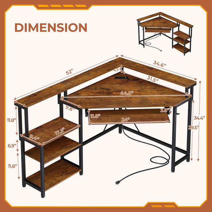 SEDETA Corner Desk Small Computer Desk with Power Outlets and LED Lights